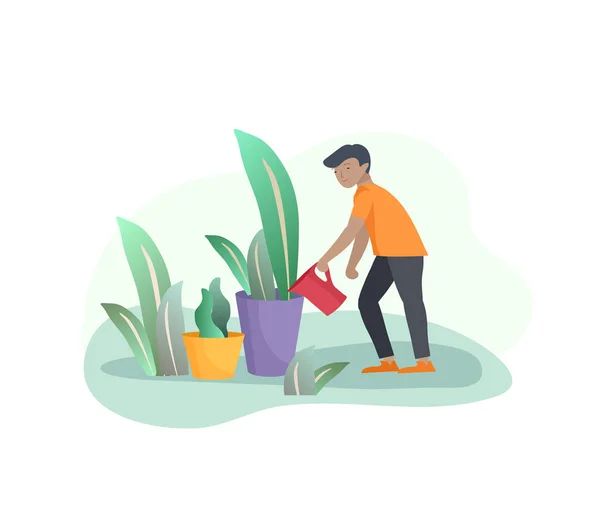 La cosecha y la jardinería de personas que trabajan en la agricultura y el jardín, recoger bayas, eliminar las malas hierbas, regar, plantar, cultivar y trasplantar brotes, poner verduras maduras a la caja. Cosecha de cultivos — Vector de stock