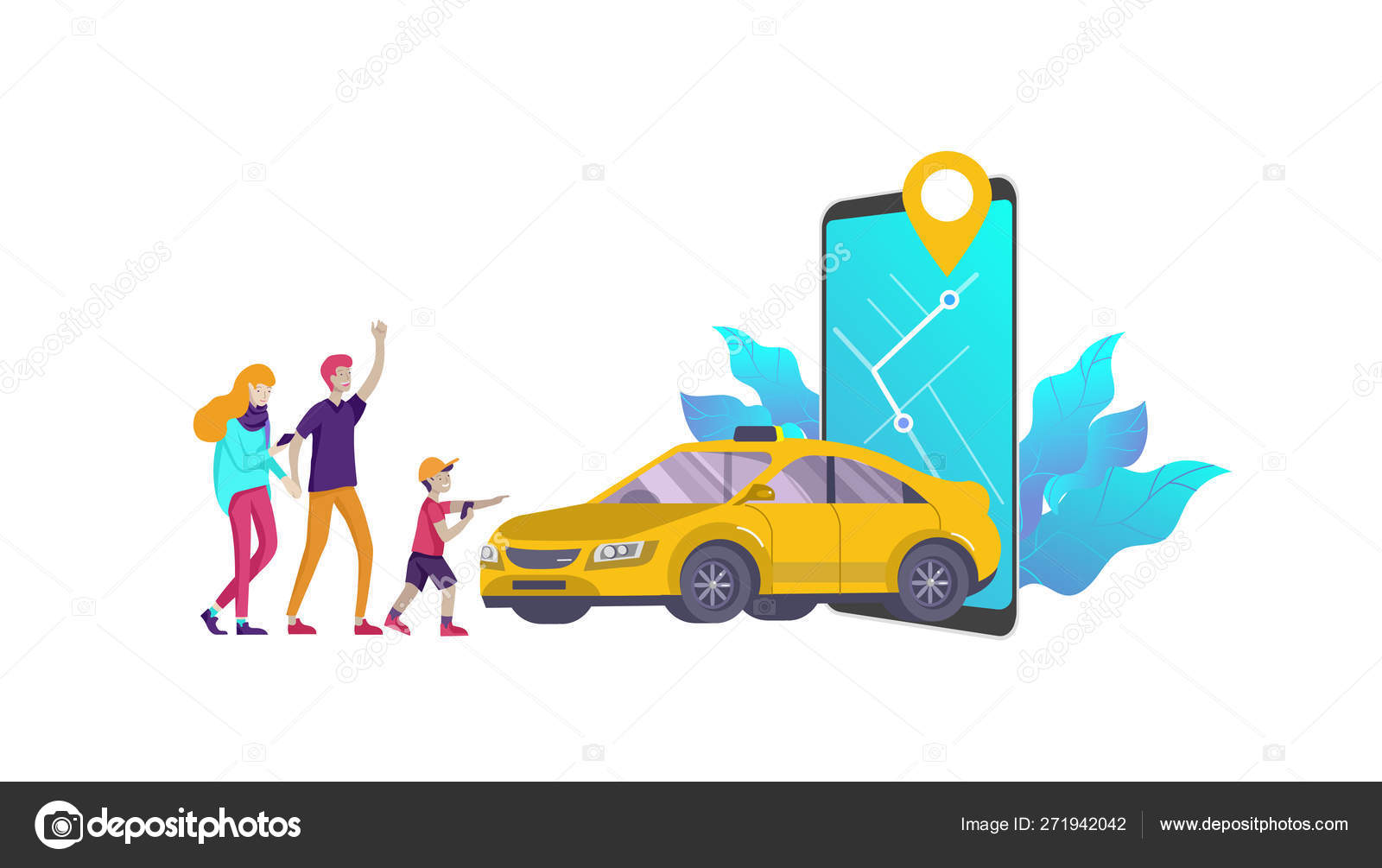 Mobile city transportation, online car sharing with cartoon family people  character and smartphone, online carsharing. Vector flat style Stock Vector  Image by ©Merfin #271942042