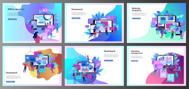 İş kavramı Illustration, evrim ölçeği ofis işçileri analizi, SEO, Pazar araştırma Web sitesi kodlama, internet arama optimizasyonu. Açılış sayfası şablonu, sosyal
