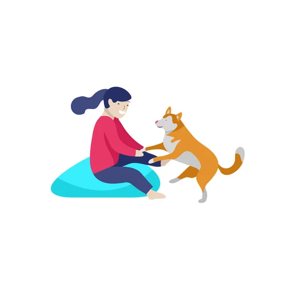 Ensemble d'illustrations vectorielles d'enfants avec chats et chiens. Enfants heureux et drôles jouant, aimant et prenant soin des chatons, animaux de compagnie dans un dessin animé plat — Image vectorielle