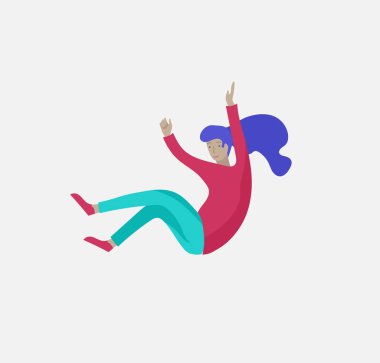 Uzayda uçan esinlenerek bir kadın. Karakter hareket ve rüyalar, hayal ve ilham yüzen. Düz tasarım stili