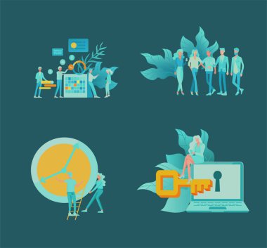 İş ve yönetim simgeleri mavi serisi