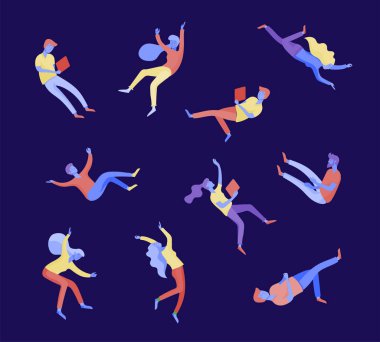 Uzayda uçan ve gadget 'lar ve kağıtlar ile etkileşim ilham Insanlar. Karakterler hareket ve rüyalar, hayal ve ilham yüzen ayarlayın. Düz tasarım stili