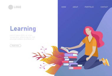 Online eğitim, eğitim ve kurslar için rahat öğrenme insanlarla açık Web sayfası tasarım şablonları ayarlayın. Web sitesi ve mobil web sitesi için modern vektör illüstrasyon kavramları
