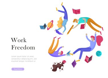 Açılış sayfası şablonu. Uçan Insanlar esinlenerek. Kendi Spase oluşturun. Karakterler hareket ve rüyalar, hayal gücü ve özgürlük ilham tasarım çalışması yüzen