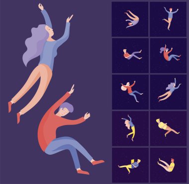 Uzayda uçan ve gadget 'lar ve kağıtlar ile etkileşim ilham Insanlar. Karakterler hareket ve rüyalar, hayal ve ilham yüzen ayarlayın. Düz tasarım stili