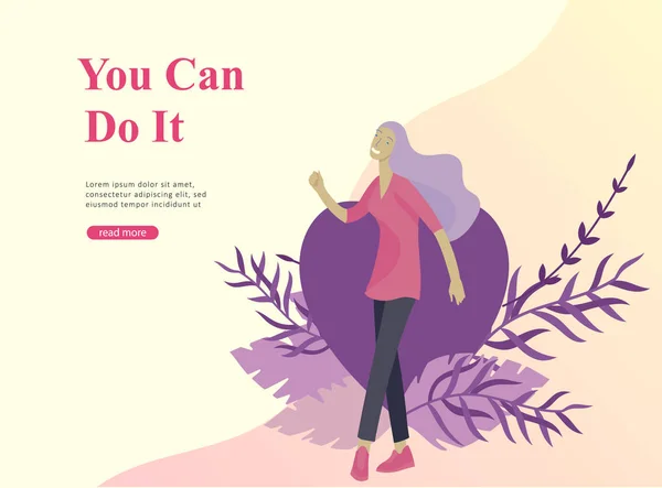 Plantilla de diseño de página web para belleza, motivación de sueños, Día Internacional de la Mujer, concepto de feminismo, poder de las niñas y derechos de la mujer, ilustración vectorial para sitio web — Archivo Imágenes Vectoriales