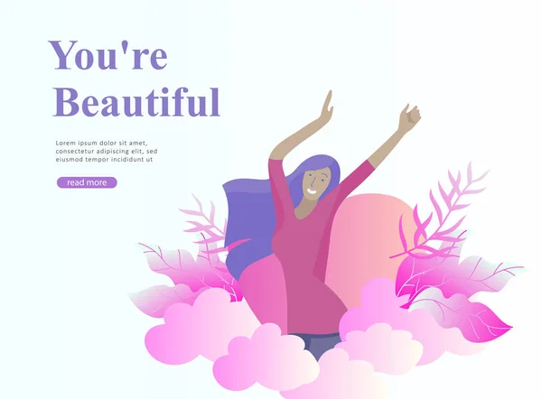 Plantilla de diseño de página web para belleza, motivación de sueños, Día Internacional de la Mujer, concepto de feminismo, poder de las niñas y derechos de la mujer, ilustración vectorial para sitio web — Archivo Imágenes Vectoriales