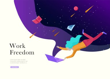 Açılış sayfası şablonu. Uçan Insanlar esinlenerek. Kendi Spase oluşturun. Karakterler hareket ve rüyalar, hayal gücü ve özgürlük ilham tasarım çalışması yüzen