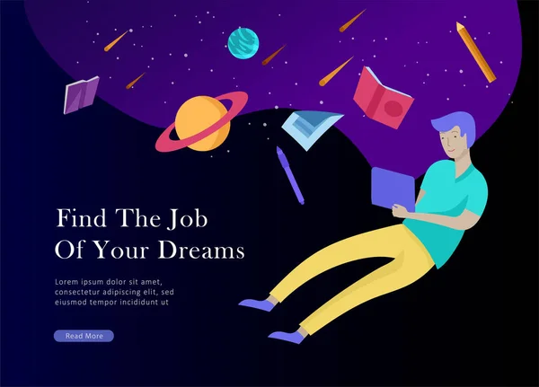 Job presentation banner page. Inspired People flying, choose career or interview a candidate, agency human resources creative find experience. Characters find work of dreams, design — Stock Vector