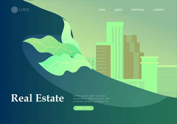 Real Estate Landing Page template. Investment in Property, happy people buying or renting Apartments, house. Online Booking, rent discounts, succes deal. Vector illustration with cartoon