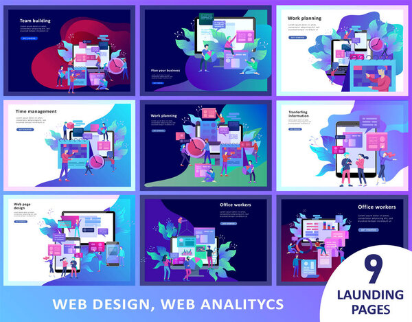 Концепция посадки шаблон страницы, плоский стиль, бизнесмены обсуждают социальные сети, новости, социальные сети
