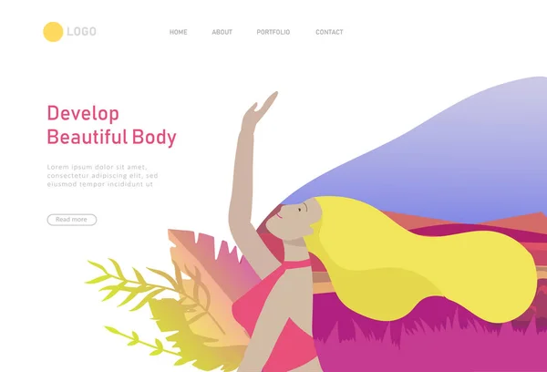 Web page design template with Man and woman meditate, sitting in yoga posture at home and at outdoor. Practice yoga lesson on nature. Mental health concept. Vector