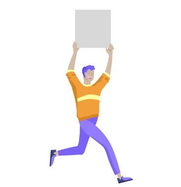 İş insanları hareket, dans ve boş afiş tutarak ve stand. İnsanlar geçit törenine ya da rallide yer alıyor. Erkek ve kadın protestocular veya aktivistler. Modern vektör illüstrasyon düz kavramlar