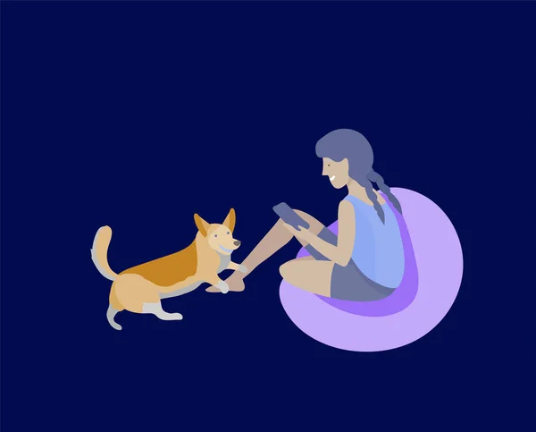 Vektor illusztráció meg a gyermekek a macskák és kutyák. Boldog, vicces gyerekek játszanak, szerelem és vigyáz cica, kedvtelésből tartott állatok lapos rajzfilm — Stock Vector