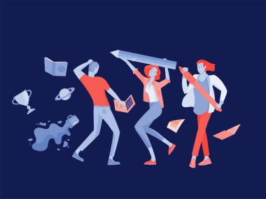 Takım Insanlar hareket ediyor. İş daveti ve kurumsal parti, tasarım eğitim kursları, Hakkımızda, uzman takım, mutlu ekip çalışması. Düz karakterler tasarımı