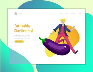 Sebze, kadın atlama ve dans ile mutlu Insanlar ile açılış sayfası şablonu. Vegetarianizm, sağlıklı yaşam tarzı. Veggie tarifi, Vejetaryen diyet ve detoks, çevre dostu. Renkli