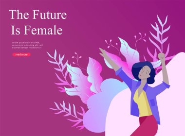 Web sayfa tasarım şablonu için güzellik, rüyalar motivasyon, Uluslararası Kadınlar Günü, feminizm kavramı, kızlar güç ve kadın hakları, vektör çizim Web sitesi için