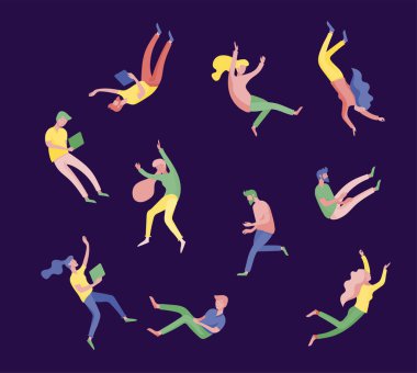 Uzayda uçan ve gadget 'lar ve kağıtlar ile etkileşim ilham Insanlar. Karakterler hareket ve rüyalar, hayal ve ilham yüzen ayarlayın. Düz tasarım stili