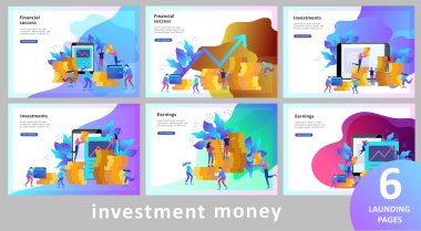 Kavram Açılış sayfası şablonu. Finansal yatırımlar, Yatırım yenilik, pazarlama, analiz, afiş, sunum, sosyal medya. Vektör illüstrasyon garantisi