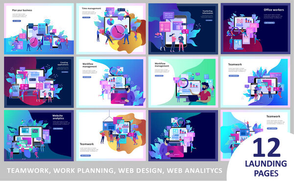 Концепция посадки шаблон страницы, плоский стиль, бизнесмены обсуждают социальные сети, новости, социальные сети
