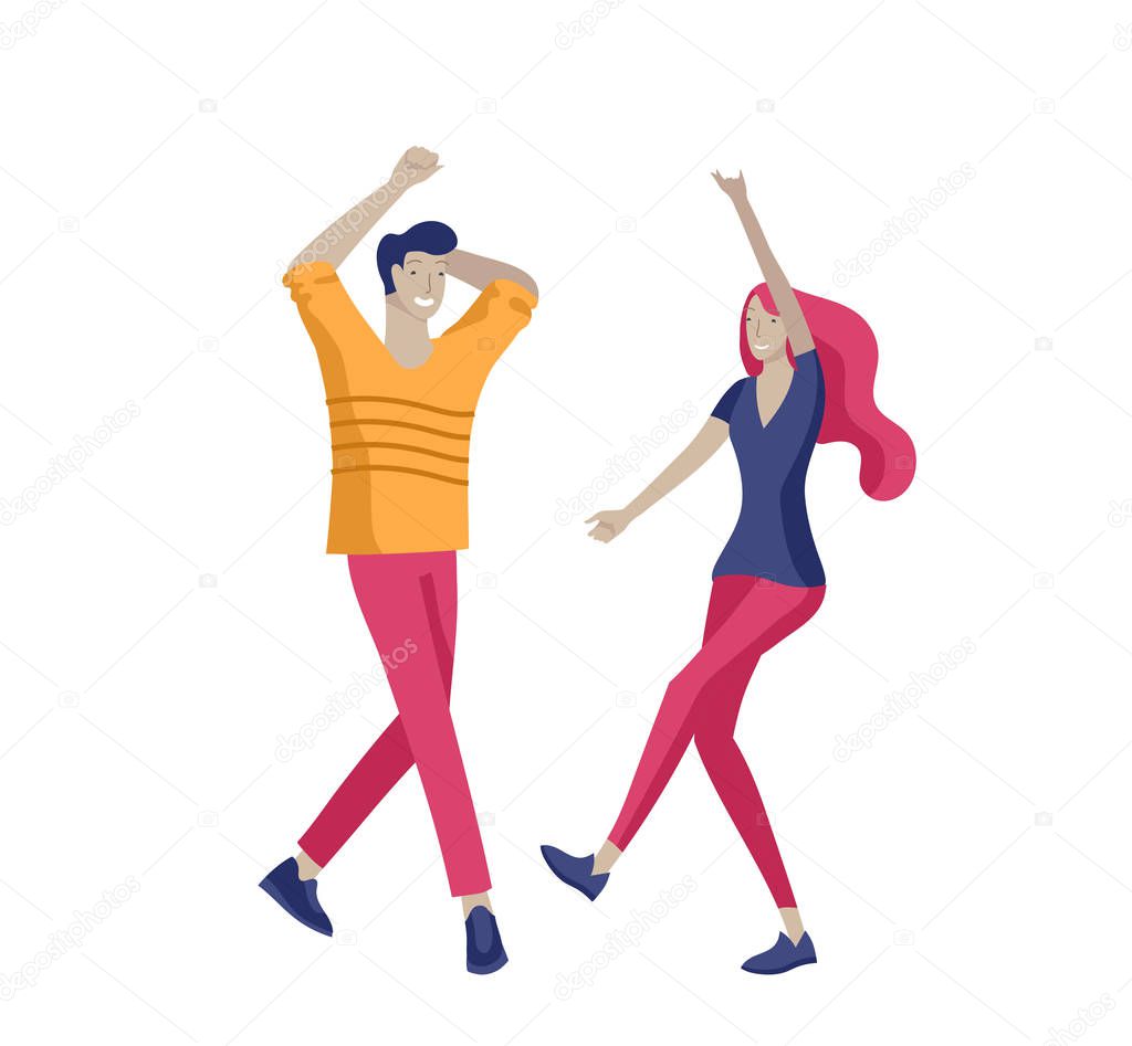 Jumping character in various poses. Group of young joyful laughing people jumping with raised hands. Happy positive young men and women