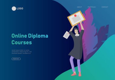 Rahat öğrenme insanlar açık ve online eğitim, eğitim ve kurslar için mezun web sayfası tasarım şablonları ayarlayın. Modern vektör illüstrasyon kavramları