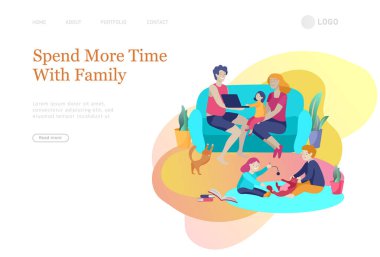 İniş sayfaları aile hobileri koleksiyonu ile hazırlandı. Anne, baba ve çocuklar birlikte vakit geçiriyorlar. Çizgi film vektör illüstrasyonu