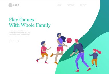 İniş sayfaları aile hobileri koleksiyonu ile hazırlandı. Anne, baba ve çocuklar birlikte vakit geçiriyorlar. Çizgi film vektör illüstrasyonu