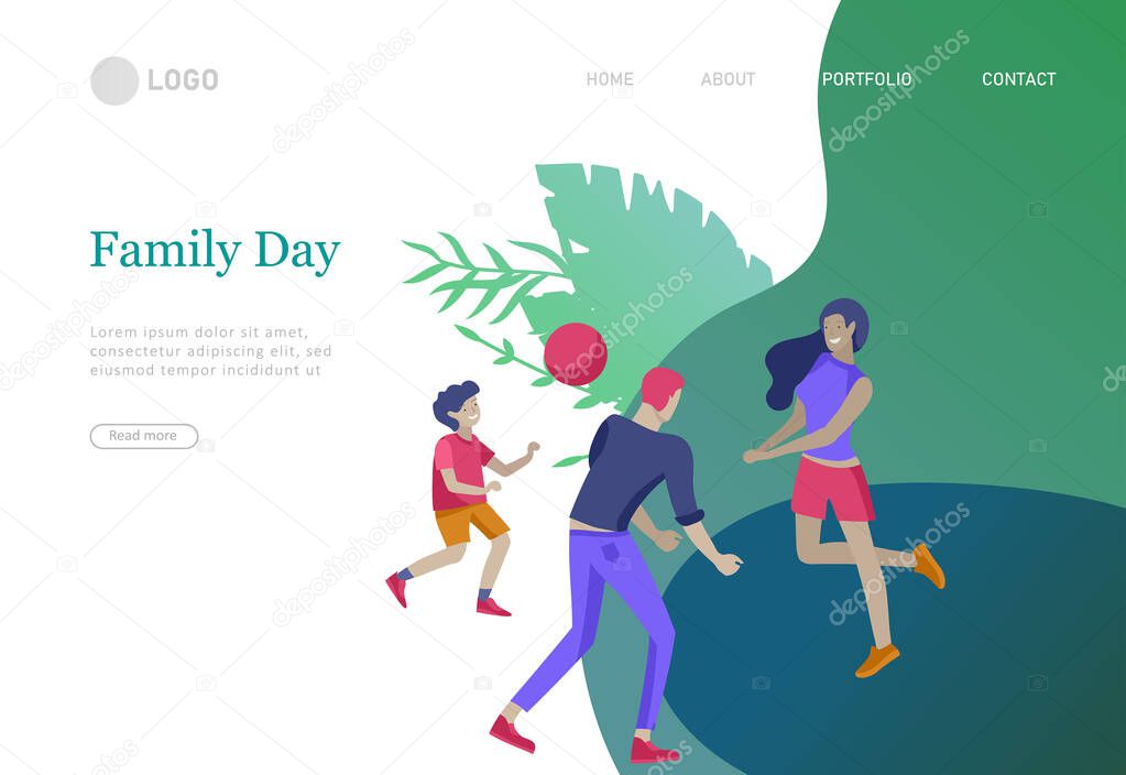 landing pages set with Collection of family hobby activities. Mother, father and children spend time together. Cartoon vector illustration