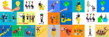 Vektör detaylı karakter yatırımcısı para kazanabiliyor. Gelirler dolarlarla bir ağaç gibi büyüdü. Web kavramı