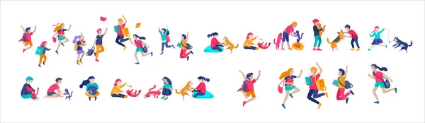 Εικονογράφηση Παιδιών Που Παίζουν Και Κάνουν Δραστηριότητες Παιδιών Gadgets Τρέξιμο — Διανυσματικό Αρχείο