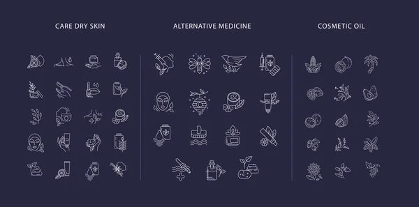 Коллекция Векторных Икон Логотипов Натуральной Косметики Ухода Сухой Кожей Альтернативной — стоковый вектор