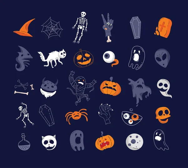Collection de personnages et d'éléments d'Halloween. Vecteur — Image vectorielle