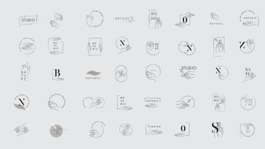 Logo tasarım şablonu en az doğrusal şekilde. Vektör soyut eller. Organik ürünler, güzellik kozmetik ürünleri, mücevherler ve el için soyut sembol