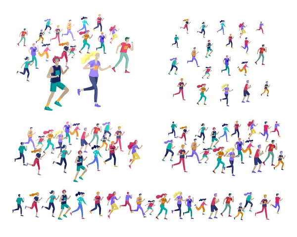Pessoas Maratona Corrida Esporte Corrida Sprint Ilustração Conceito Correndo Homens — Vetor de Stock