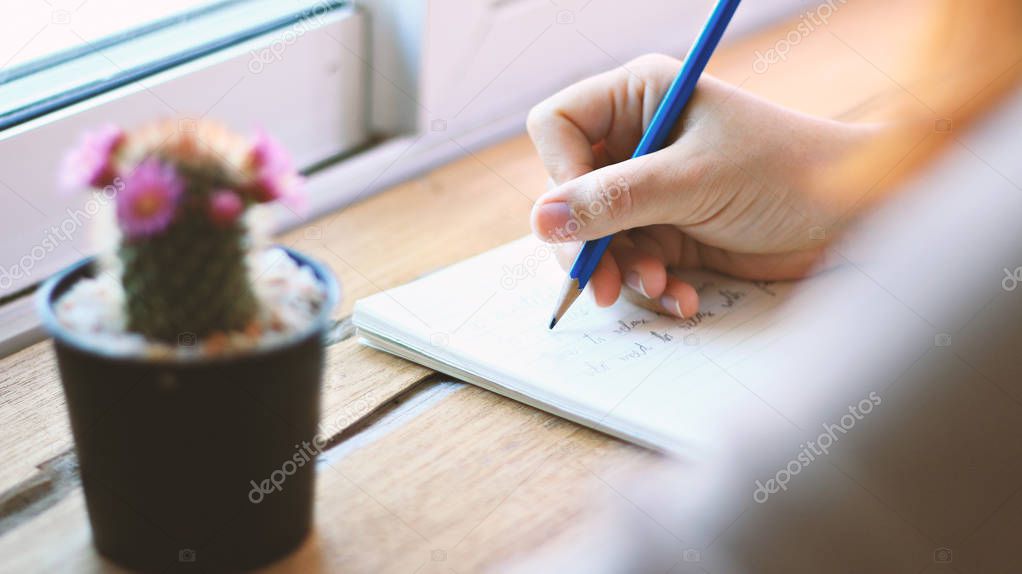 young woman writing diary