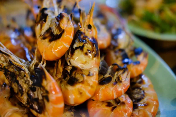 Crevettes Grillées Est Fruit Mer Très Délicieux Gros Plan — Photo