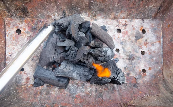 ストーブ 選択と集中で炭薪を燃焼 — ストック写真