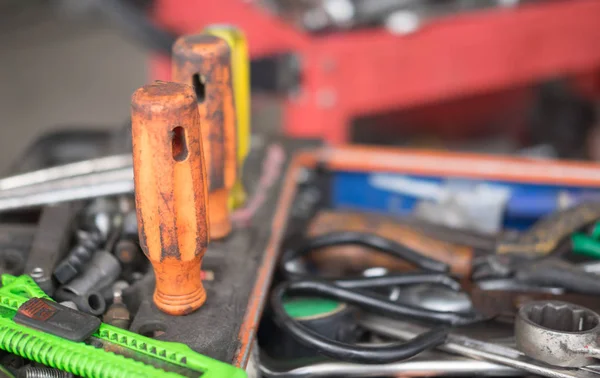 Variedad Herramientas Trabajo Colocadas Reparación Servicio Del Coche —  Fotos de Stock