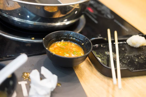 Customers Leave Dirty Tables Shabu Restaurant — Stock Photo, Image