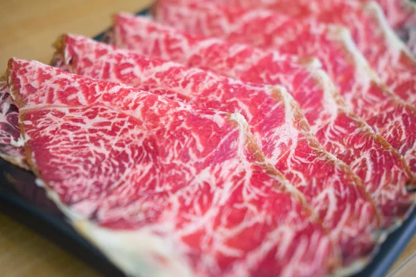 Tranche Bœuf Rouge Crue Pour Style Japonais Shabu Sukiyaki Peut — Photo