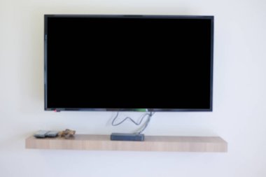 Siyah Led tv televizyon ekranı boş oturma odasında duvar