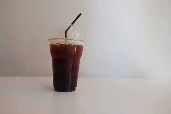 Zwarte Koffie Lange Zwarte Koffie Plastic Beker Ijs — Stockfoto