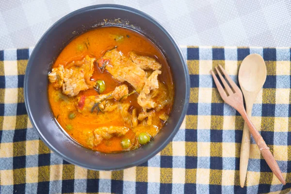 Thai Red Chili Panang Curry Pork Black Bowl — Stock Photo, Image