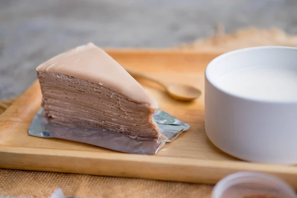 Chocolate Cake Layered Served Milk Look Delicious — Stock Photo, Image