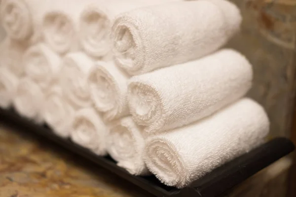 Rolos Toalha Algodão Branco Quarto Conceito Cuidados Limpeza Tratamentos Saúde — Fotografia de Stock