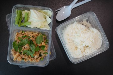 Tayland mutfağı Vejeteryan kutusunda. Tayland Çin vejetaryen yemek Festivali