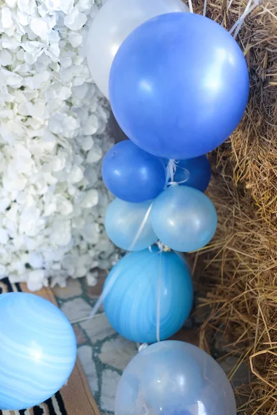 Blauwe Ballonnen Van Verschillende Grootte Decoratie Evenement Concept — Stockfoto