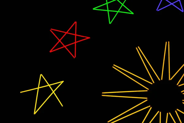 多色の星形のタイ フェスティバルの暗い夜装飾ネオン風車 — ストック写真